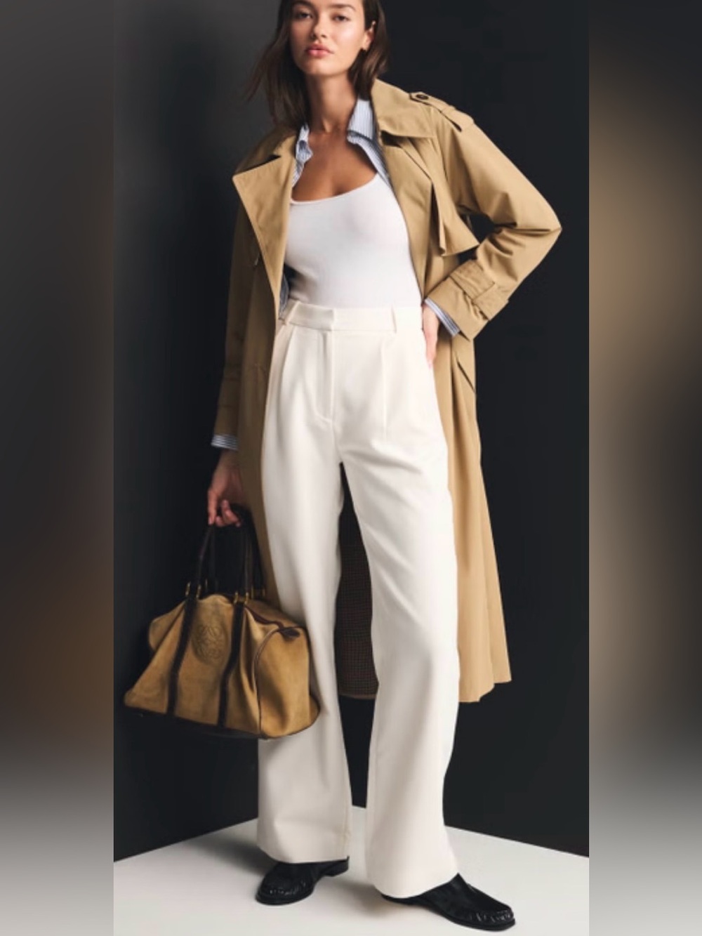Abercrombie & Fitch Sloane Wide Leg Pleated Dress Pants - Cream sz 10